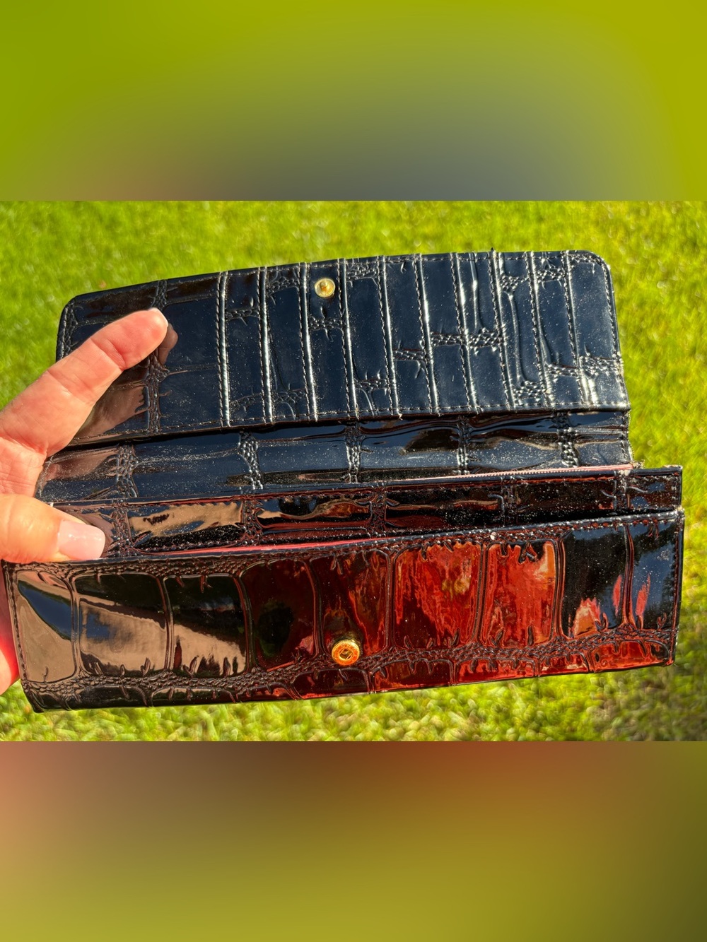 NWOT Big Buddha black patent leather clutch wallet